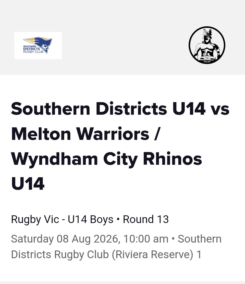 Up coming U14s home game Aug 8