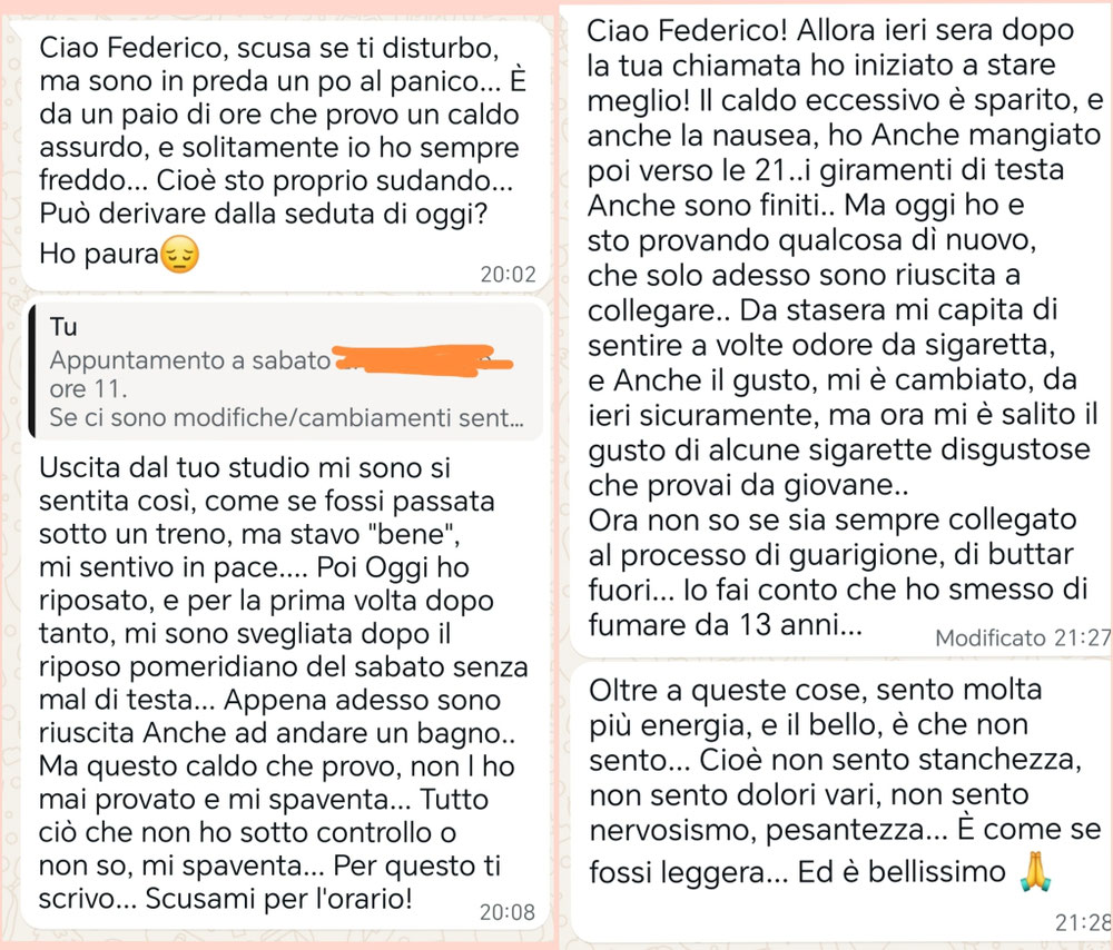 Nuova cliente, testimonianza dopo 1 trattamento Reiki
