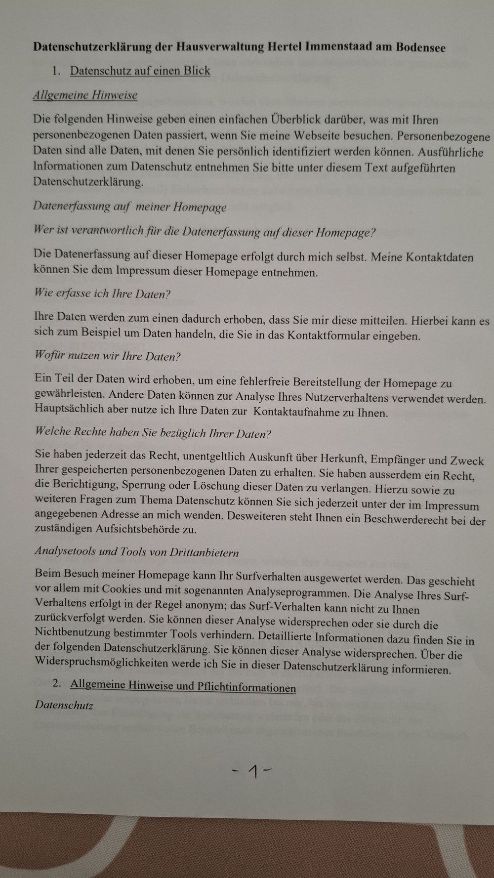 Datenschutz Seite 1
