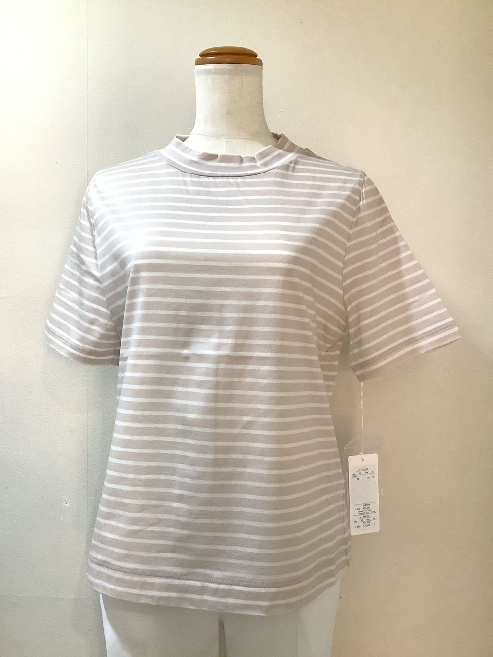 フラウエプラス（flaue＋）21−PS55E ベージュ/白ボーダーTシャツ38 ¥15,400（税込）⇒SALE ¥12,320（税込）