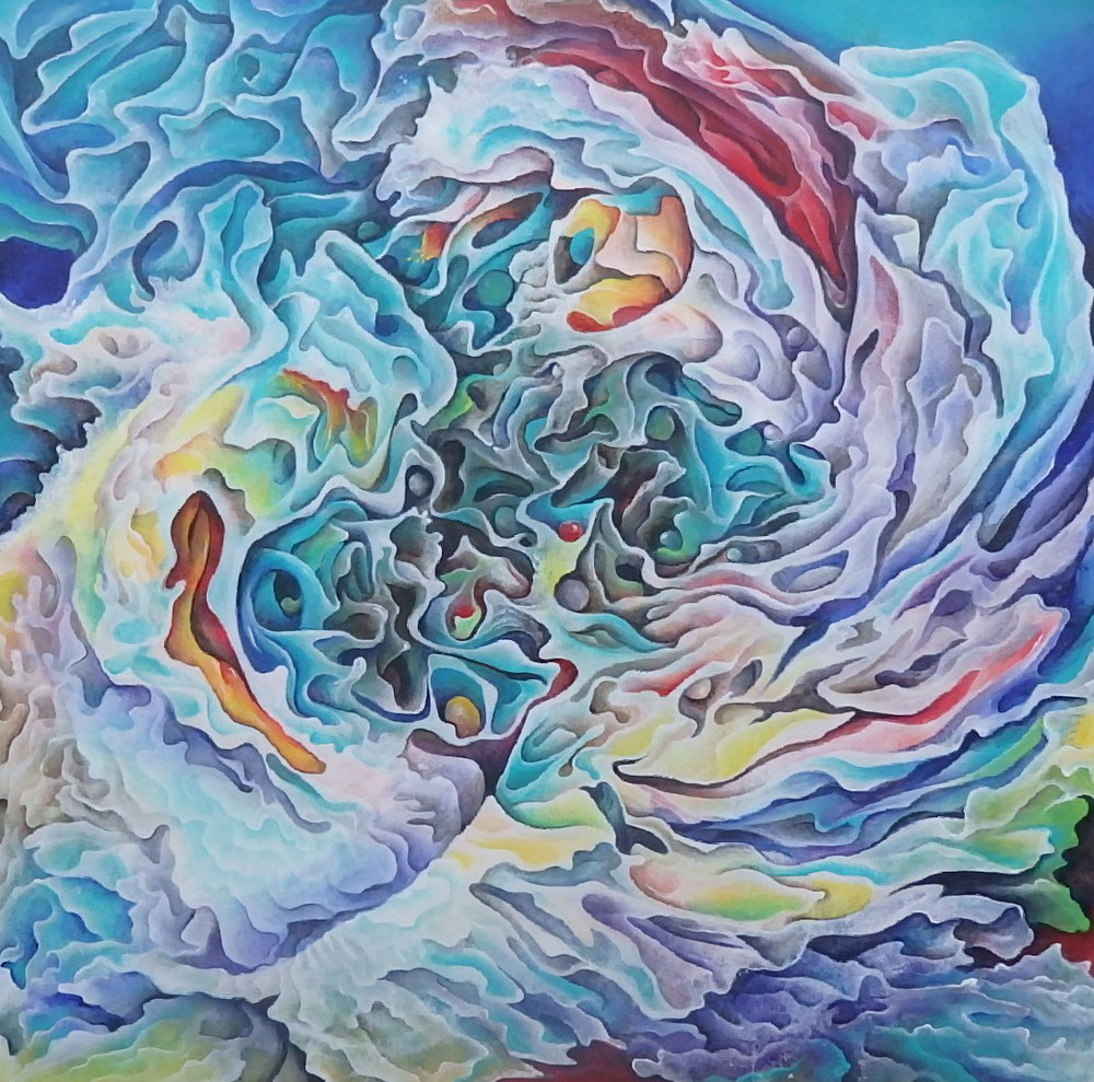 Surfergirl's holy moment, acrylic on canvas, 80 X 80 cm, 2022