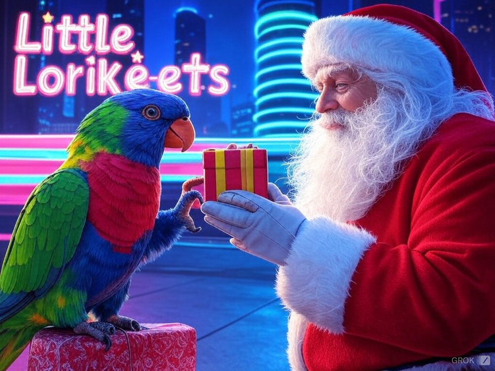Little Lory getting a gift from Santa