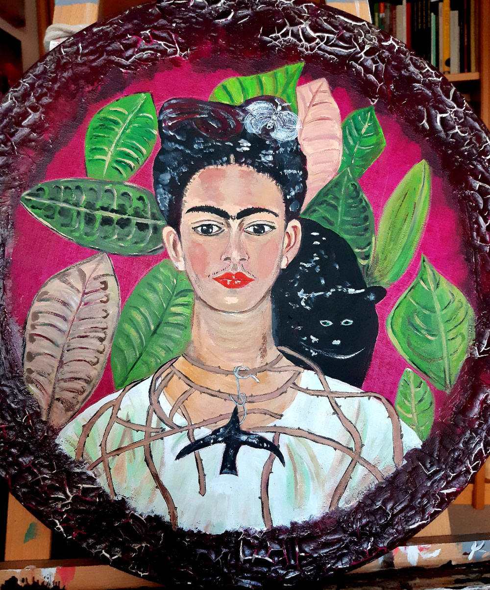 Adaption Frida Kahlo auf runder Leinwand