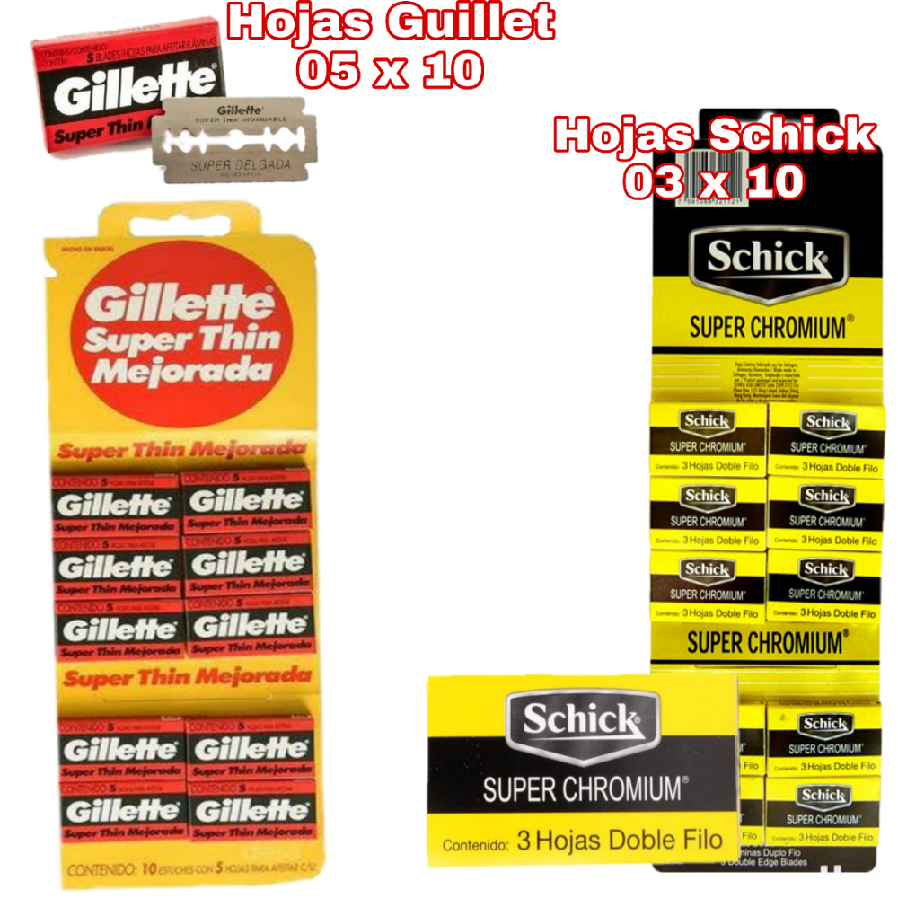Hojas de afeitar Guillet 5 x 10 S/       |Hojas Schick 3 x 10   S/.