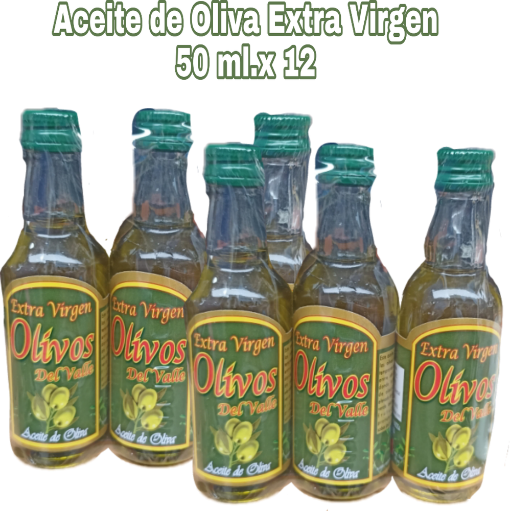 ACEITE DE OLIVA EXTRA VIRGEN 50 ml. x 12.....S,/. 32.00