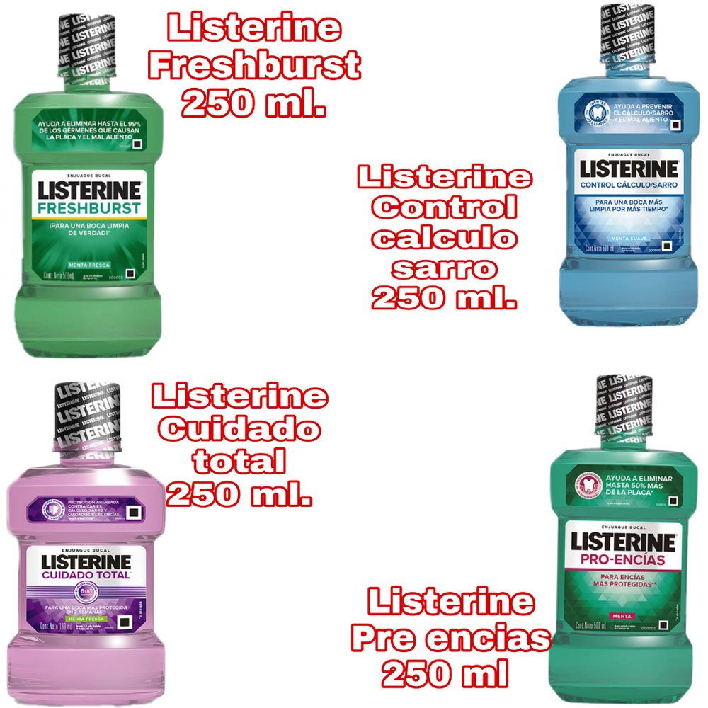 Listerine enjuague adulto 250 ml. x 12 S/. ............ ...x 06 S/.