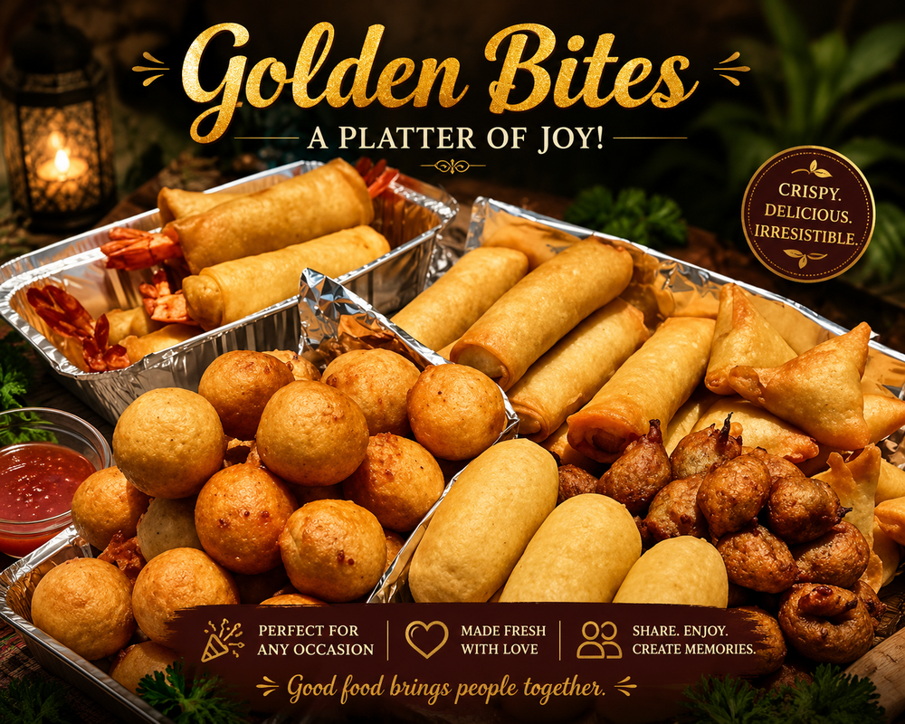 Irresistible Small Chops Delight  Every bite is a celebration of flavor! Enjoy a delicious assortment of crispy spring rolls, savory samosas, puff-puff, and other tasty treats perfectly prepared for parties, meetings, weddings, and special events. D & A Classic Catering & Event Management brings quality and taste to every occasion.