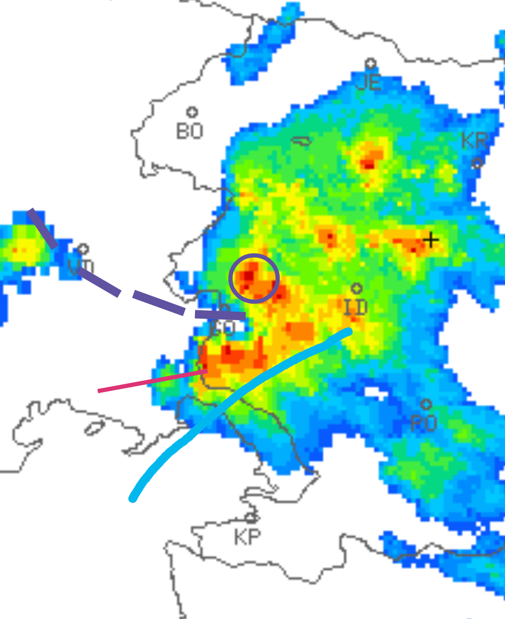Immagine radar relativa a quegli istanti. 