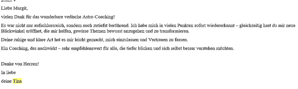 Rückmeldung von Tina