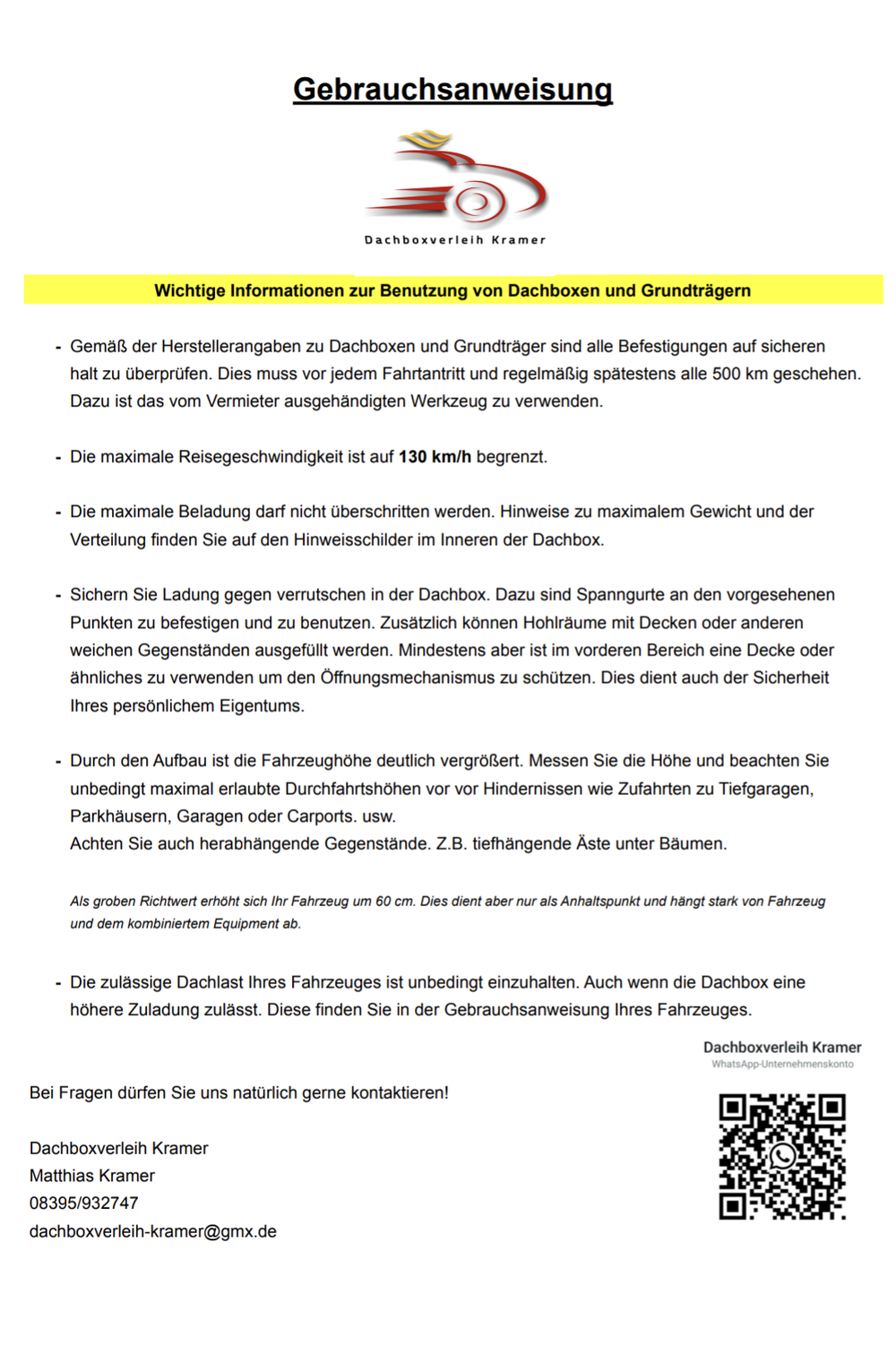 Wichtige Infos zur Nutzung von Dachboxen