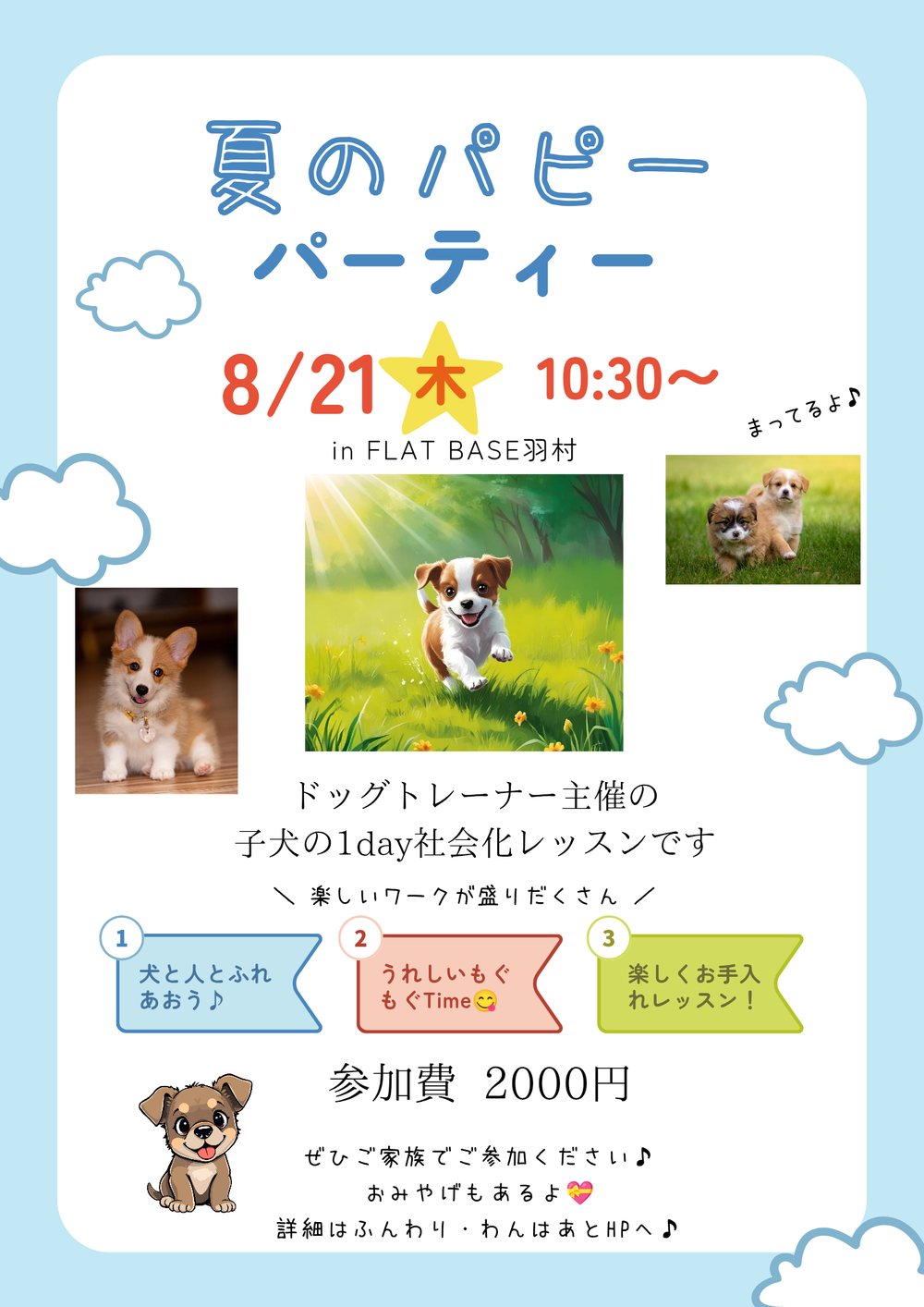 📢８月開催のパピーパーティーのお知らせ♪