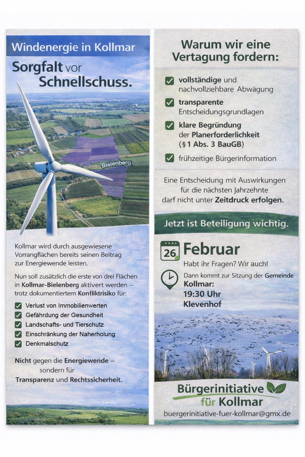 Dieser Flyer wurde von der Bürgerinitiative für Kollmar erstellt. Verantwortliche Angaben finden Sie im Impressum.