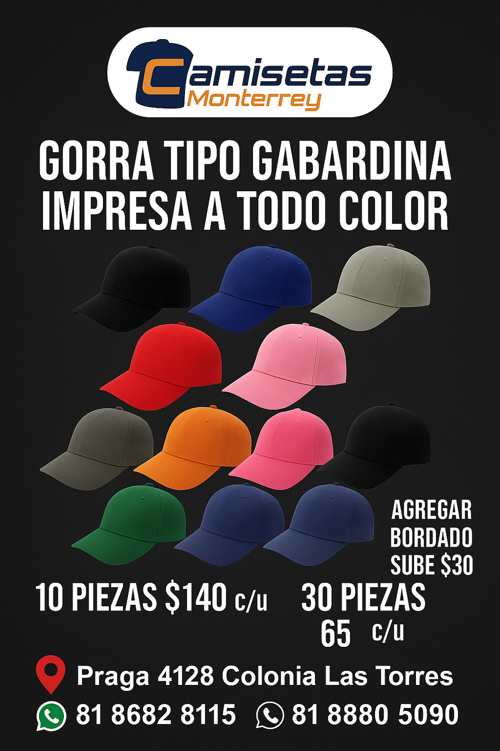 Gorra gabardina ingresa o bordada
