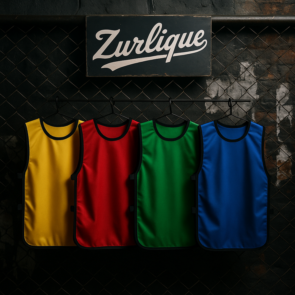 Sports training bibs in multiple colors hanging on rack – Zurlique Singapore