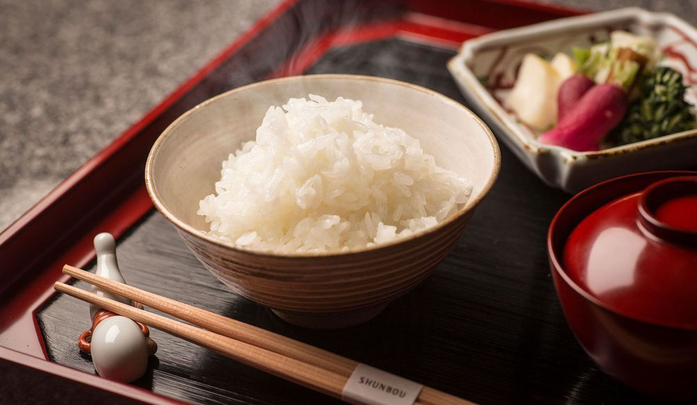 Japanese rice, miso soup, and pickles served as the final savory course of a kaiseki meal.