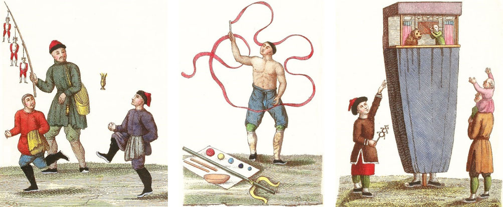 Marionnettes. Jean-Baptiste Breton de la Martinière (1777-1852) : La Chine en miniature, ou choix de costumes, arts et métiers de cet empire. — Nepveu, libraire, Paris, 1811.