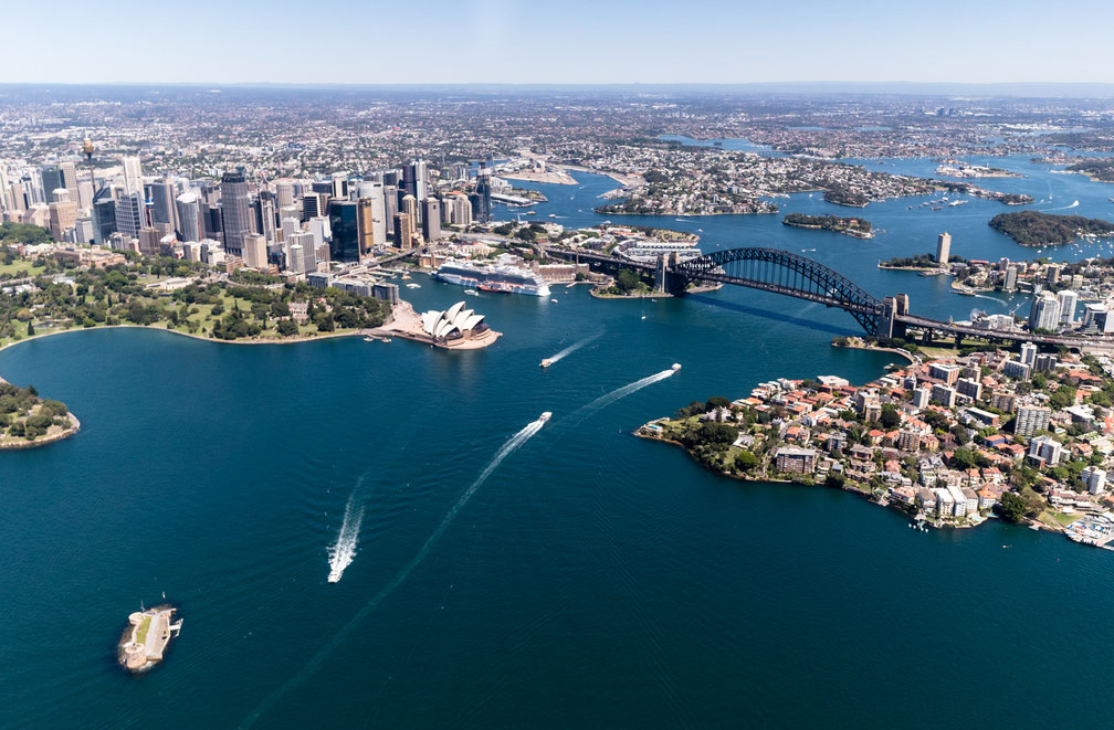 Aerial of Sydney harbour, Australia