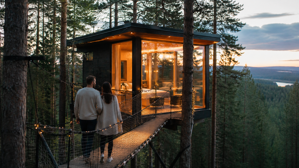 Lune de miel insolite : dormir dans une cabane de luxe perchée dans les arbres en Suède - Crédit photo : Tous droits réservés