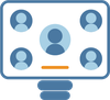 Illustration d'un écran d'ordinateur réunissant des personnes dans le cadre d'une réunion, webinaire, entretien en ligne