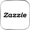 Ein weißer Button mit silbernem Rand und abgerundeten Ecken. Auf der weißen Fläche ist das Logo, das gleichzeitig Schriftzug der Firma Zazzle ist.