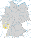 Karte zur Verbreitung des Orpheusspötters (Hippolais polyglotta) in Deutschland.