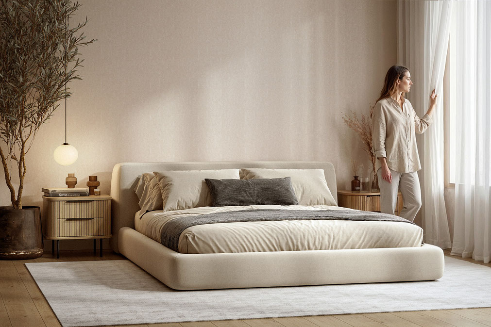 photorealistic bedroom interior architectural visualization with natural light - Dionis Studio