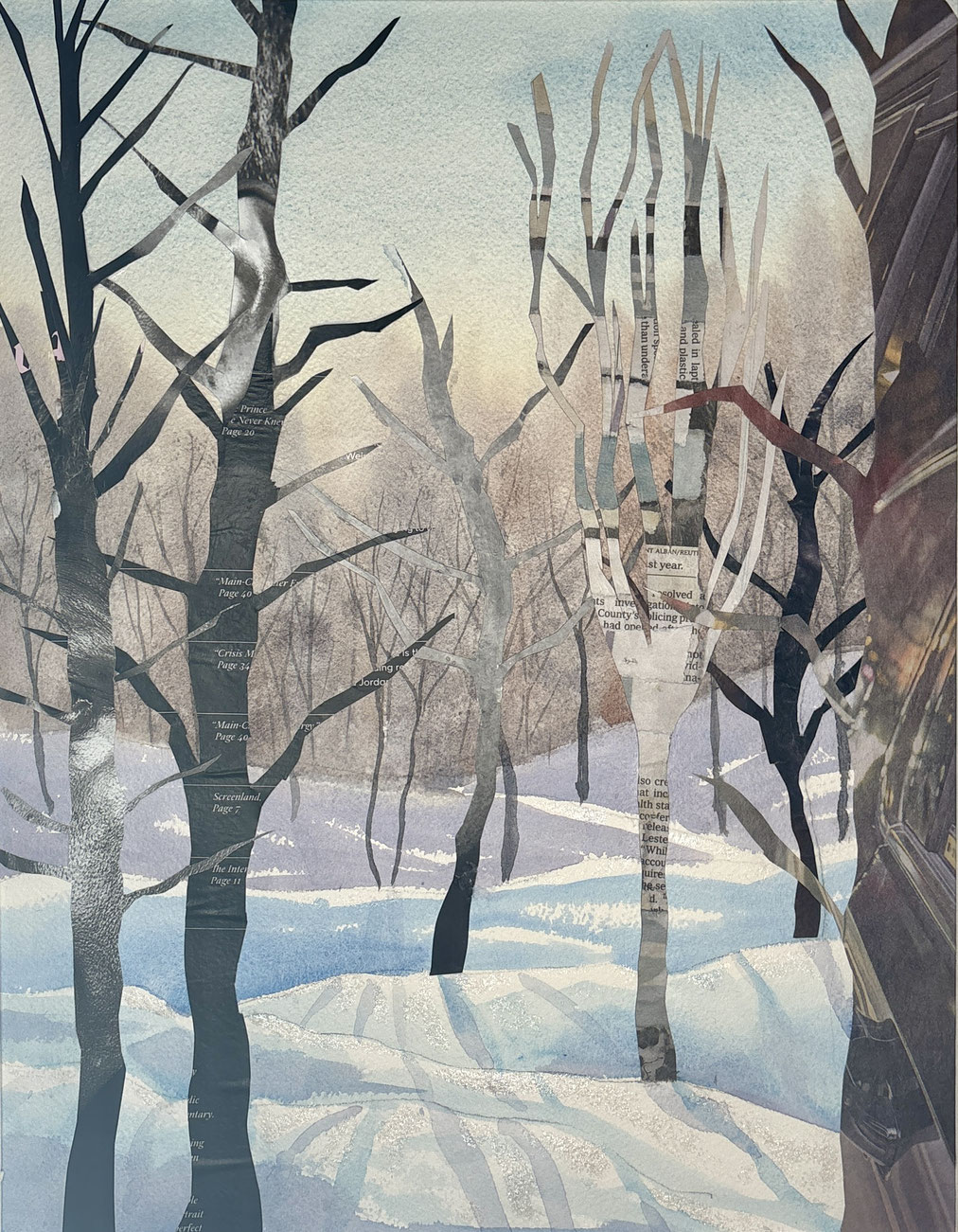 News of the Day, Watercolor and mixed media collage, 2025