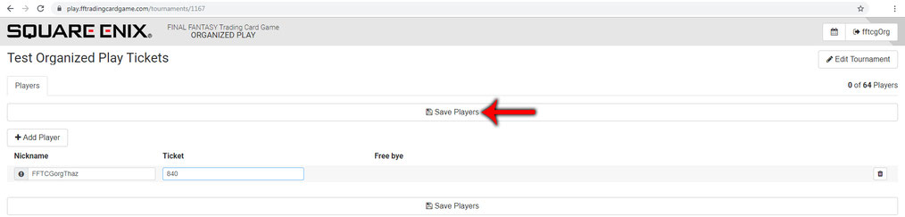 Nachdem Nickname und Ticket eingegeben wurden, einfach auf "Save Players" klicken.