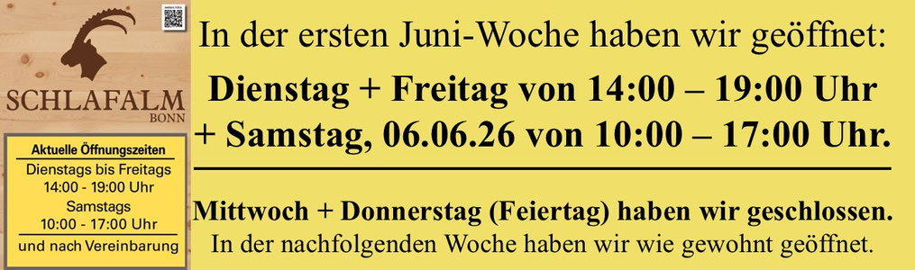 Schlafalm Bonn, Ihr Bettenfachgeschäft für Matratzen, Massivholzbetten und Boxpsringbetten, Öffnungszeiten.