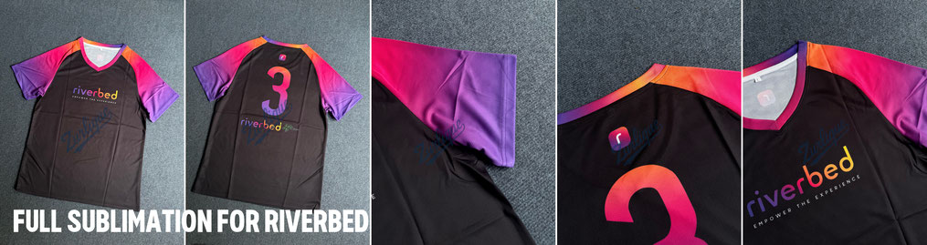 multi angle view of custom full sublimation jersey in singapore with gradient sleeves and printed name and number