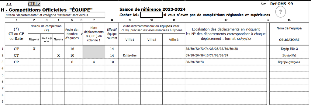 Calendriers Equipes - Image non actualisée
