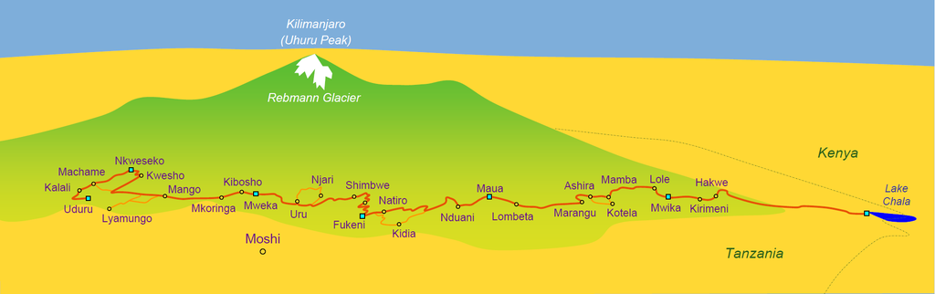 Bild: Verlauf des Kilimanjaro Friendship Trails ©KilimanjaroFriendshipTrail