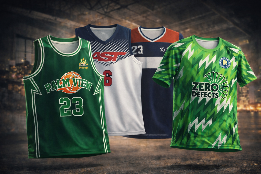 Custom sublimation football and basketball jerseys produced for real clients in Singapore