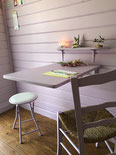 Espace à côté de la table avec un plateau fixe pour table et 2 sièges, couleur pastel