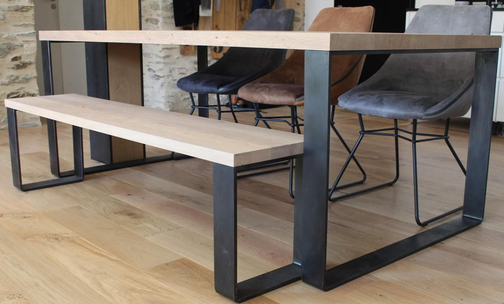 pied de table en métal aspect industriel - Finition patine gris anthracite