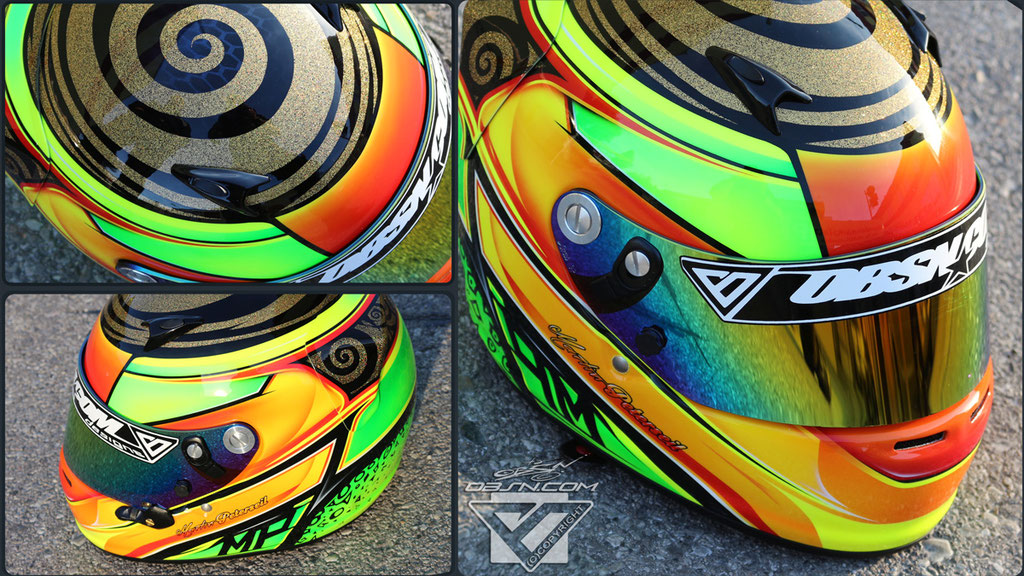 Metalflakes Spirale, Neonfarben auf Arai SK Kart Helm