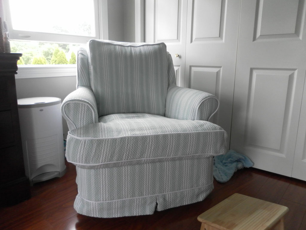 Nursery chair slip covered to match decor