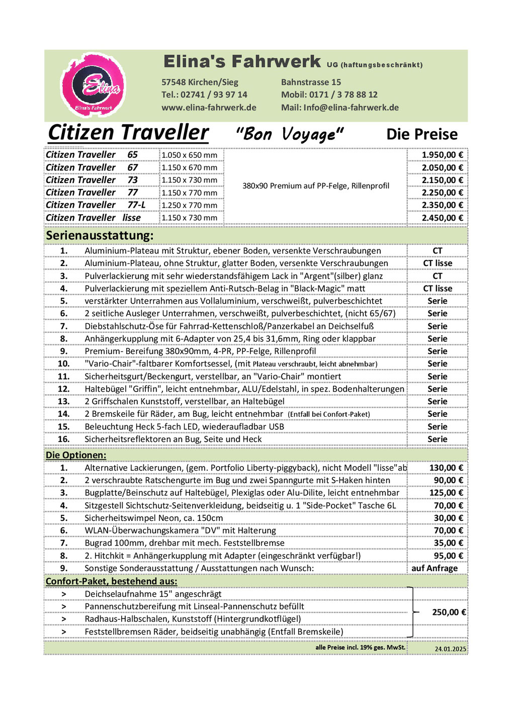 Preisliste Citizen-Traveller, bitte für ein unverb. Angebot Kontakt aufnehmen