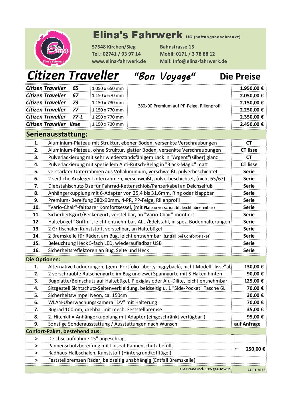 Preisliste Citizen-Traveller, bitte für ein unverb. Angebot Kontakt aufnehmen