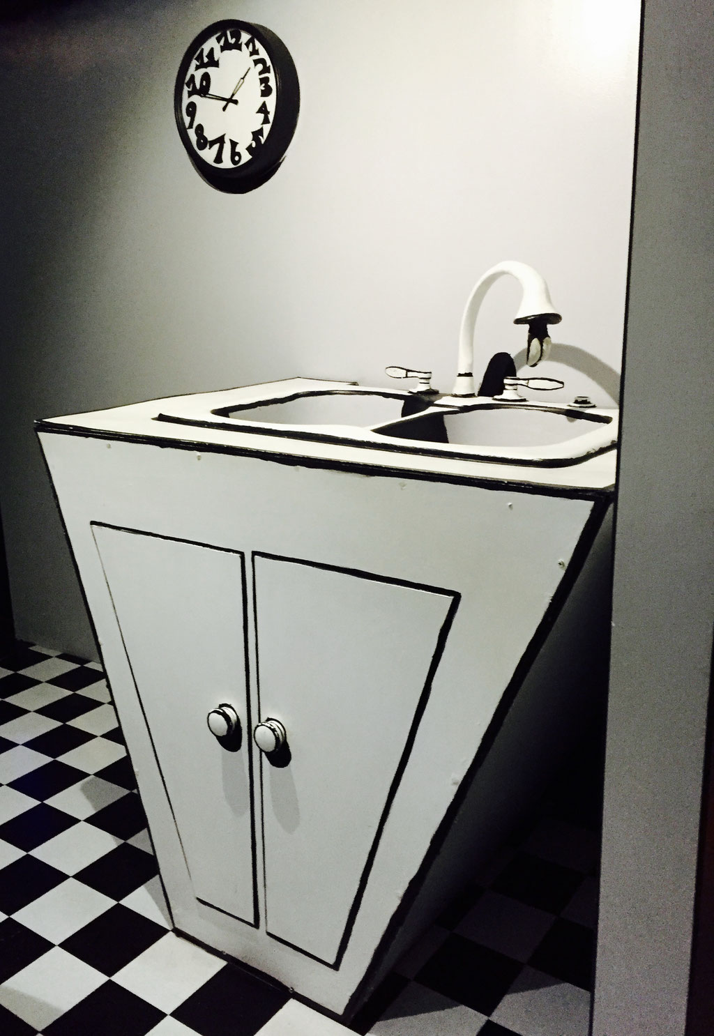 black and white kitchen sink meow wolf