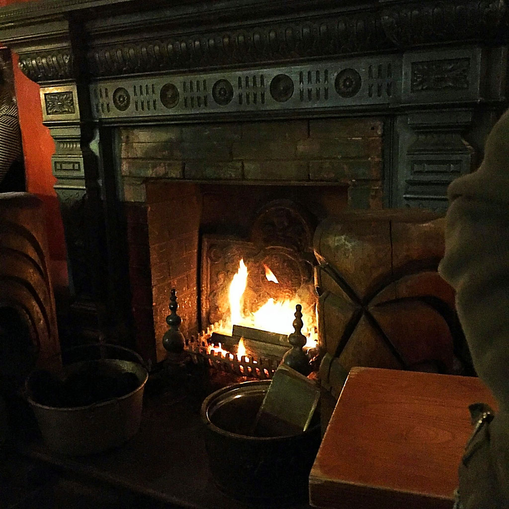 british pub fireplace