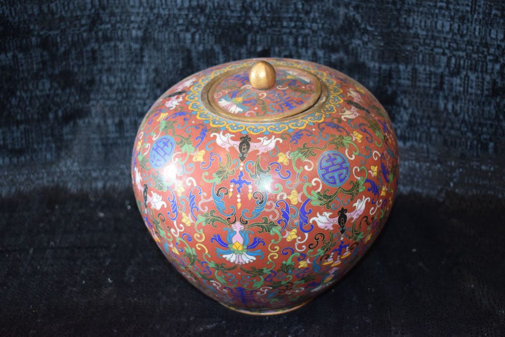 Cloisonné Gingerdeckelvase,  Antik, h=23cm 