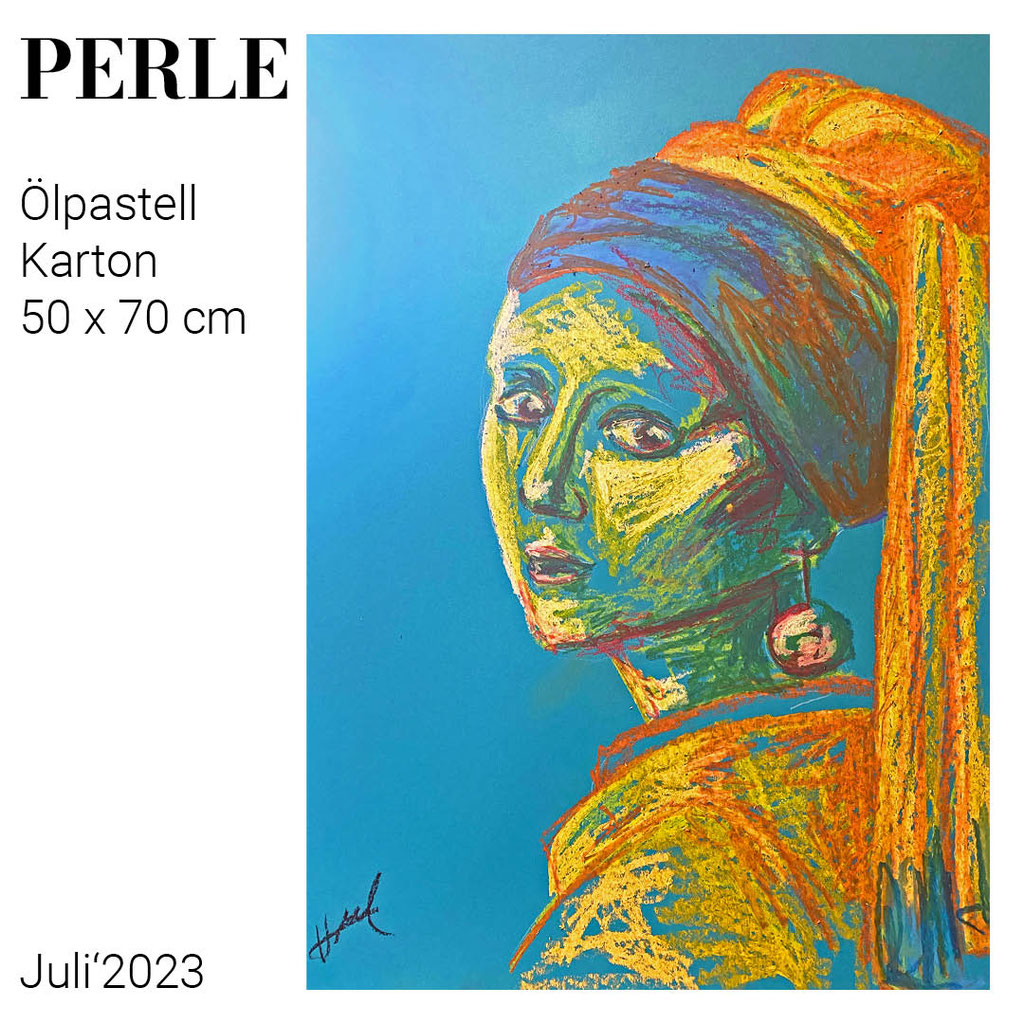 Kunstwerk von Hannah Abel - Ölpastellkreide auf Karton, Motiv: PERLE