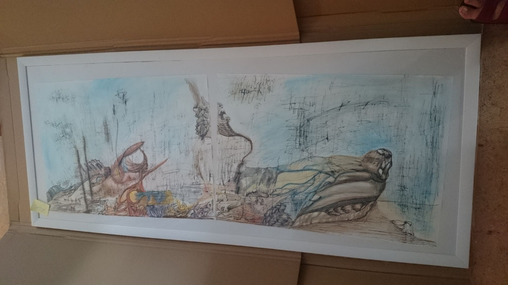 "Tonspur", tusche und Aquarell auf Papier, 150x60 cm