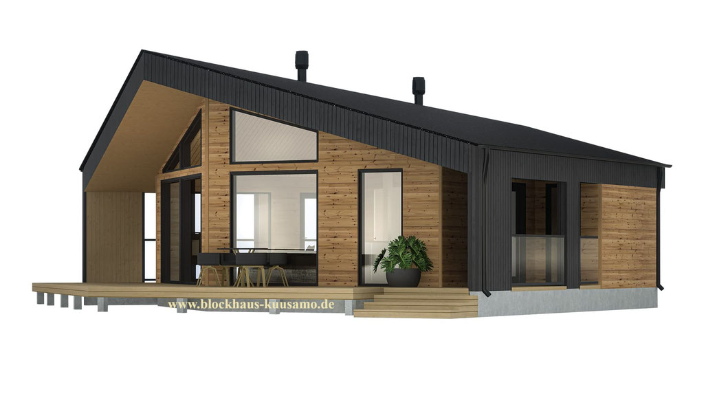 Blockhausentwurf nach modernem Design auch barrierefrei für Rollstuhlfahrer und Rollator