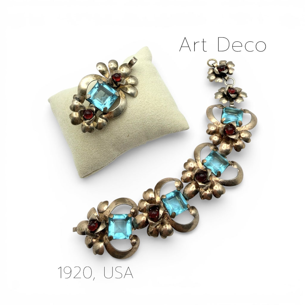 Authentic Deco stunning bracelet with brooch/pendant matched in solid Sterling and great quality stones- amazing Deco design- Art.821/5