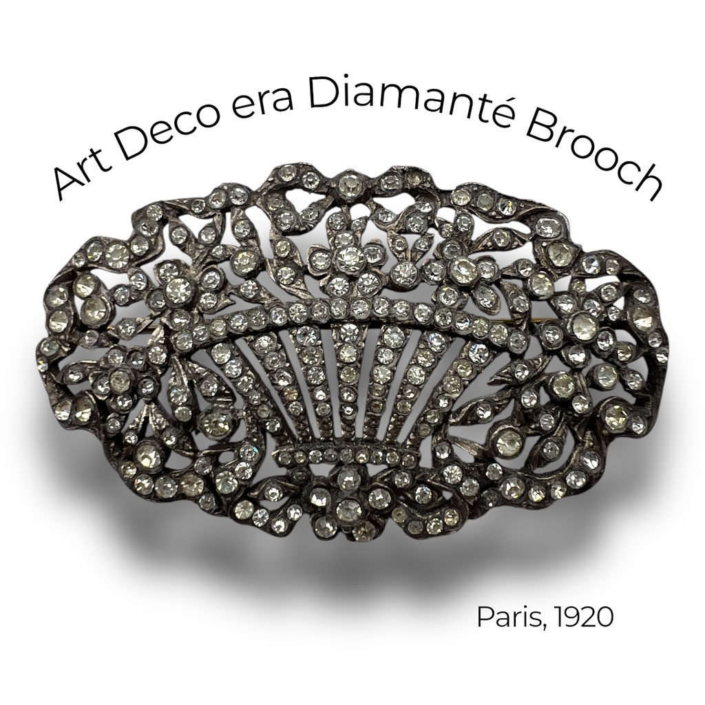 Fabulous Large ART DECO Era Rhinestone Flower Basket Design Brooch- Parisian brooch in its original box -Art.575/7
