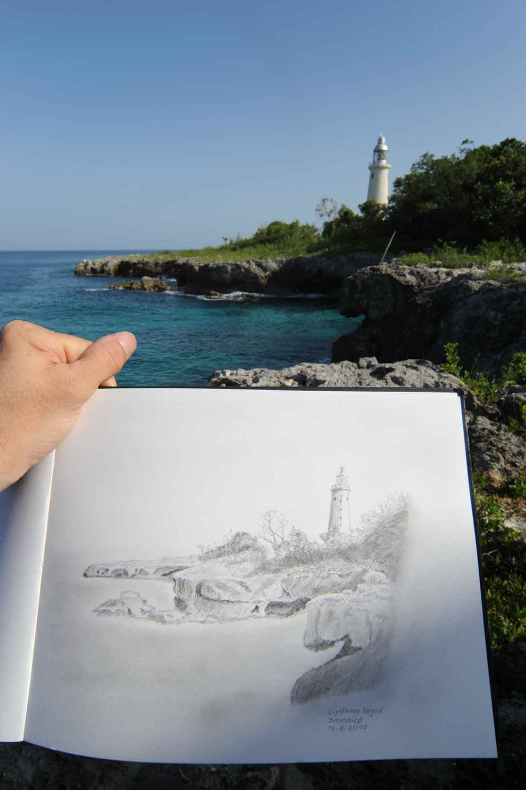 Sketch on site. Lighthouse. Jamaica
