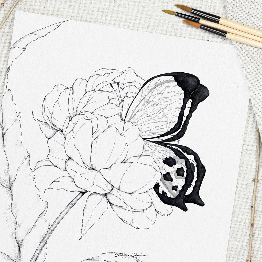 Schmetterling in Blüte (digital, Procreate)
