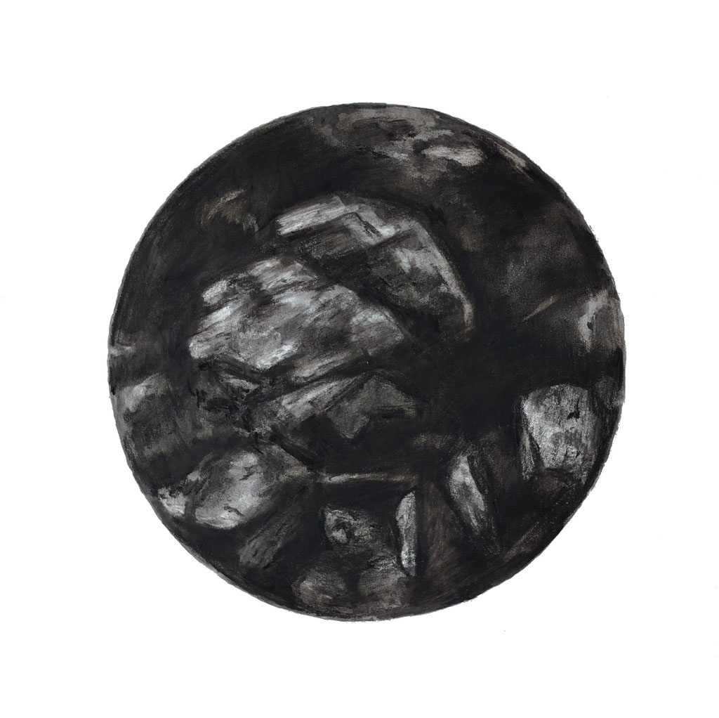 La roche pourrie 2, fusain sur papier, 30 x 30 cm